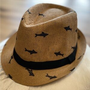 Kid’s Brown Fedora with Black Shark Pattern